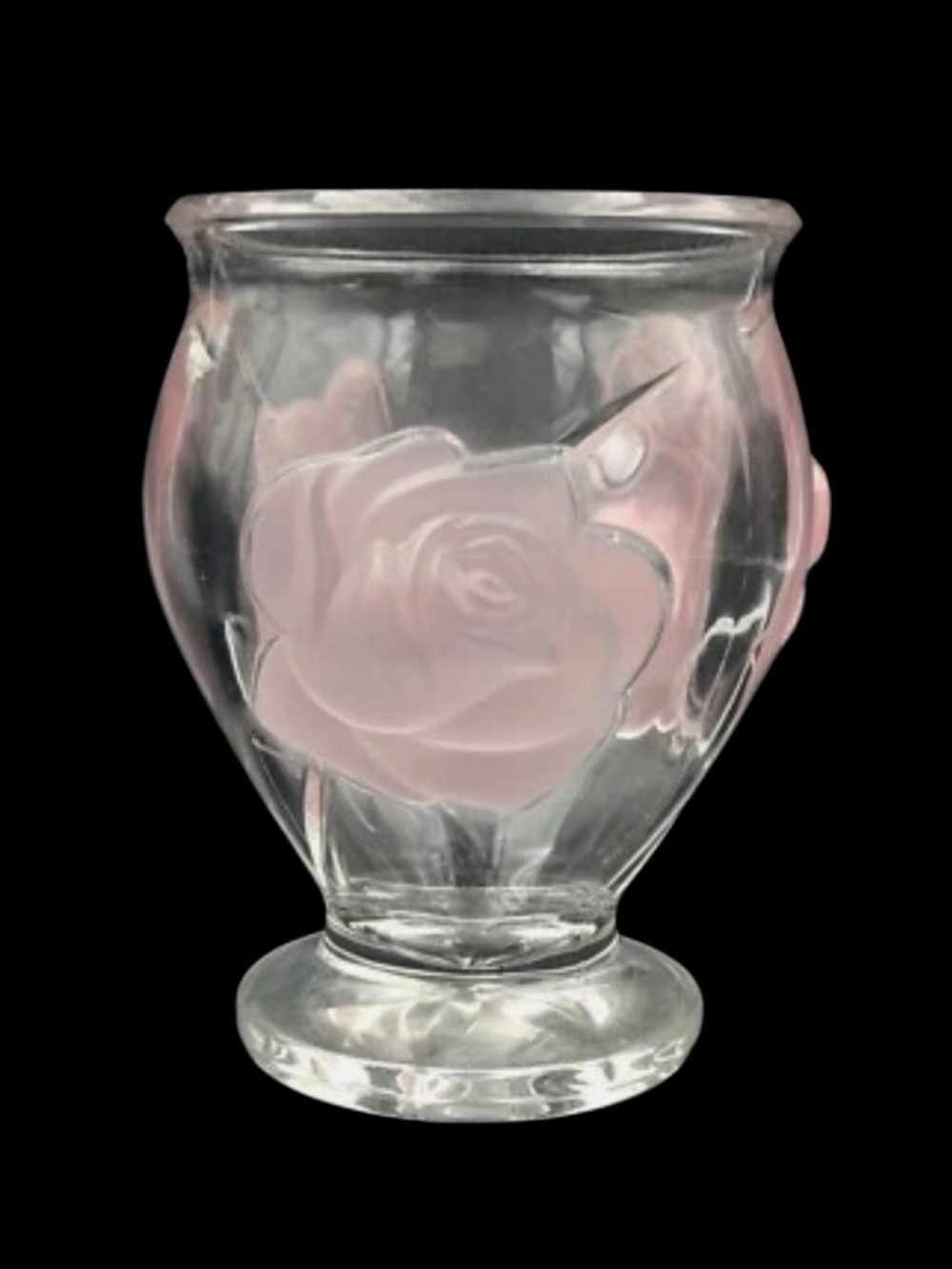 Teleflora French Crystal Art Glass Vase Puffed Pink Frosted Roses Vintage